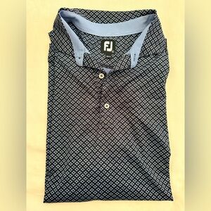 FootJoy FJ Mens 2XL Golf Polo Shirt Black Blue Diamond Short Performance YCC